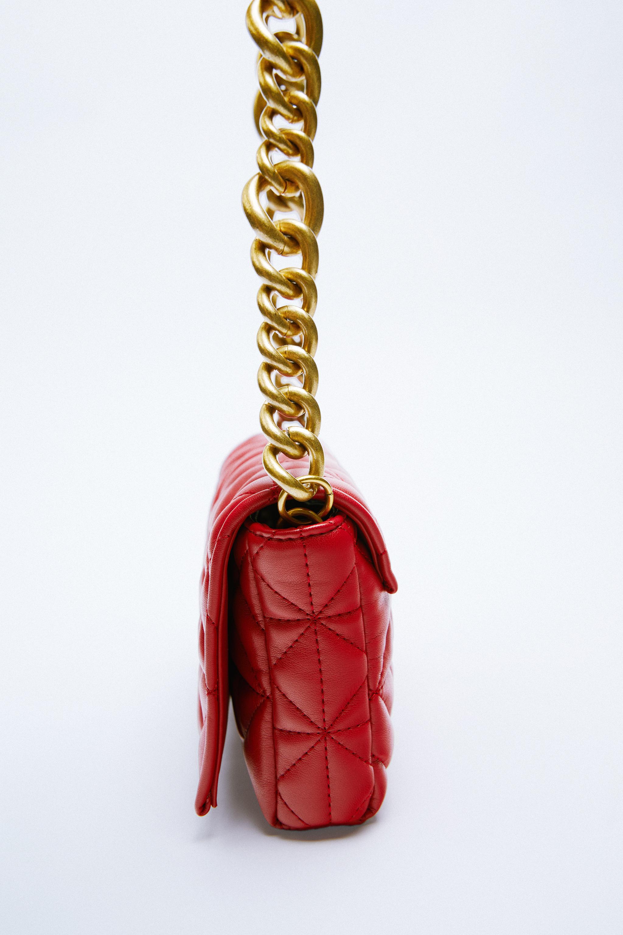 QUILTED CHAIN STRAP SHOULDER BAG Red ZARA Canada